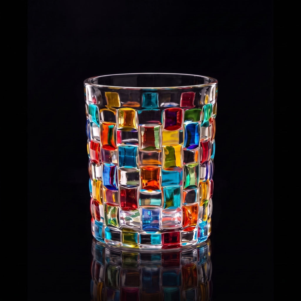 Färgglatt mosaikglas i klart glas för dryck