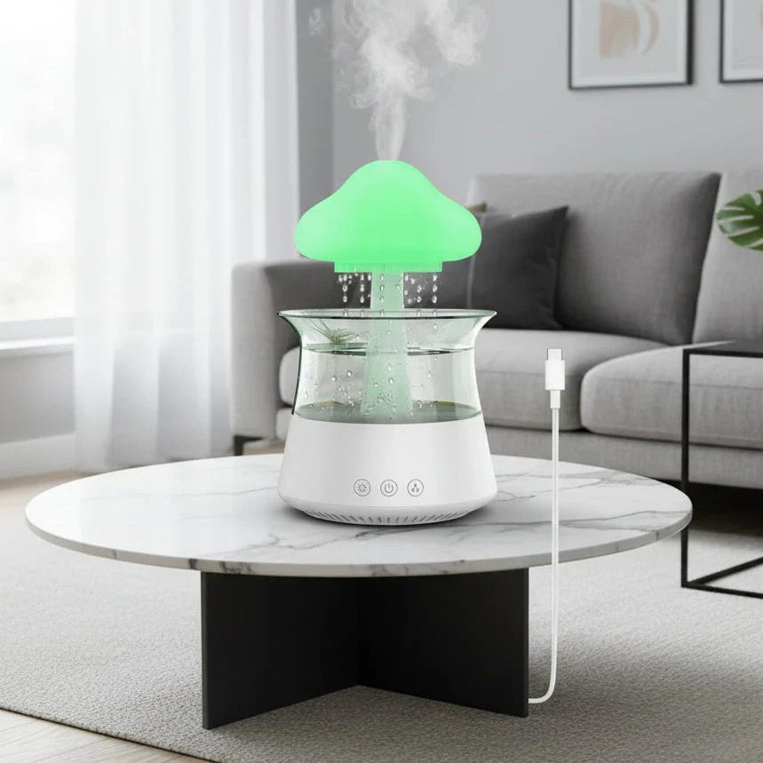 Luftfuktare med molndesign, genomskinlig vattenbehållare och aromafunktion