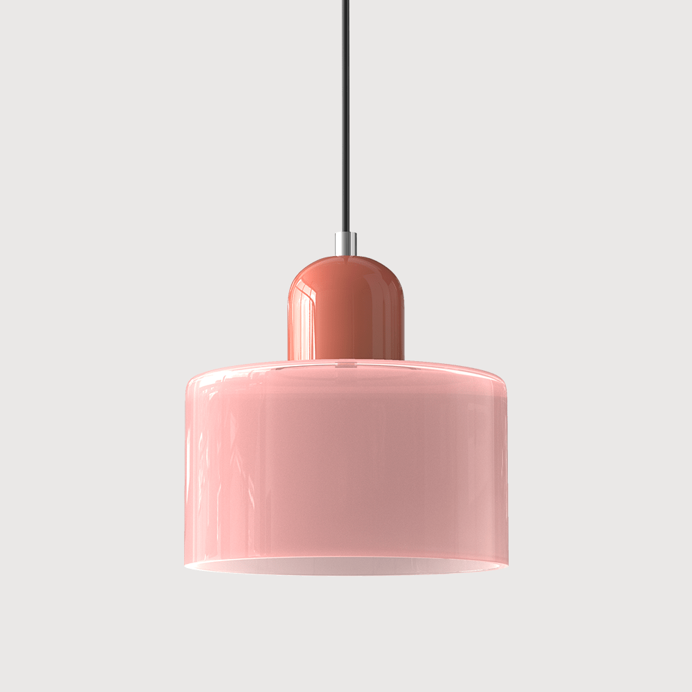 Takpendel med rund färgad glasskärm och mörk sladd