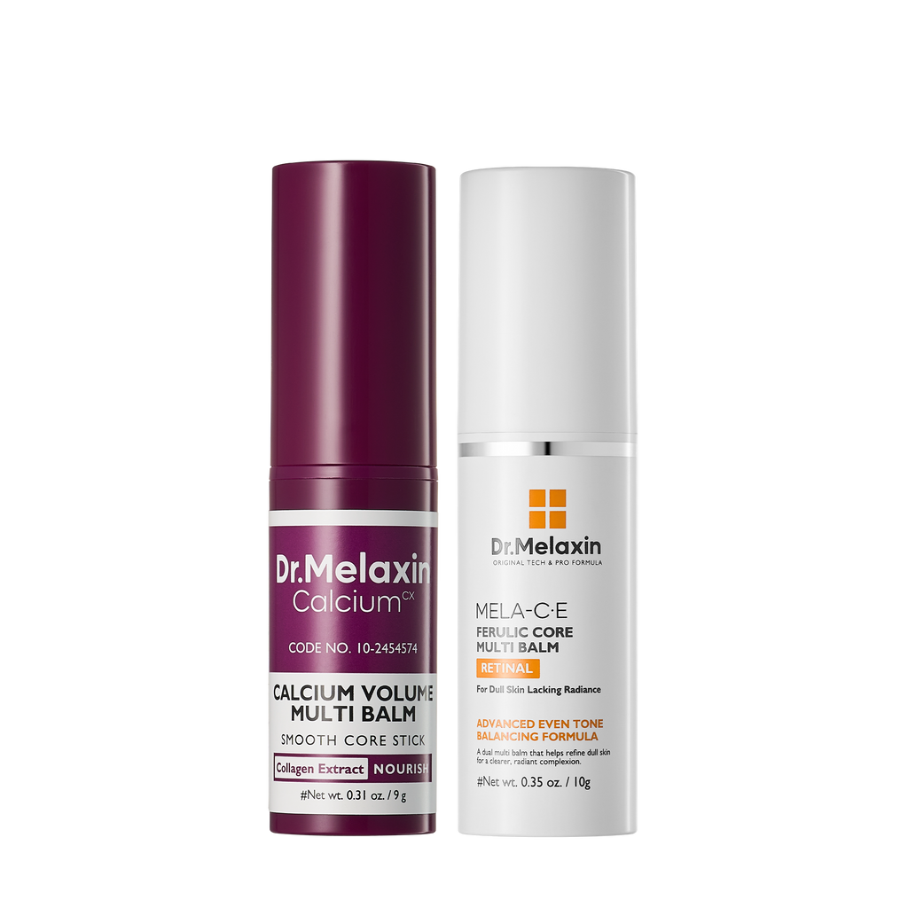 Duo med lila och vit ansiktsbalm i stift från Dr.Melaxin