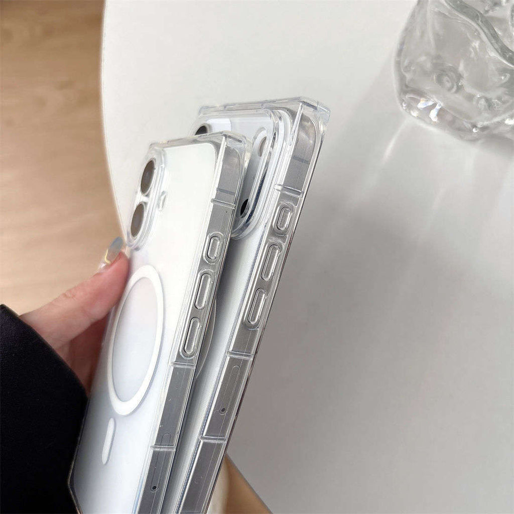 Transparent iPhone-skal med vit ringformad detalj och kameraöppningar