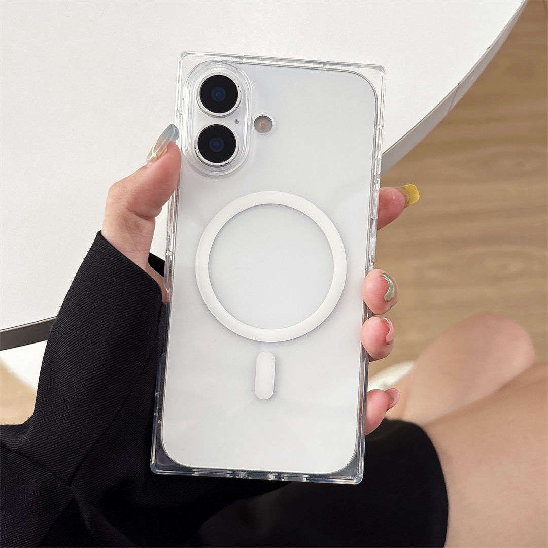 Transparent iPhone-skal med vit ringformad detalj och kameraöppningar