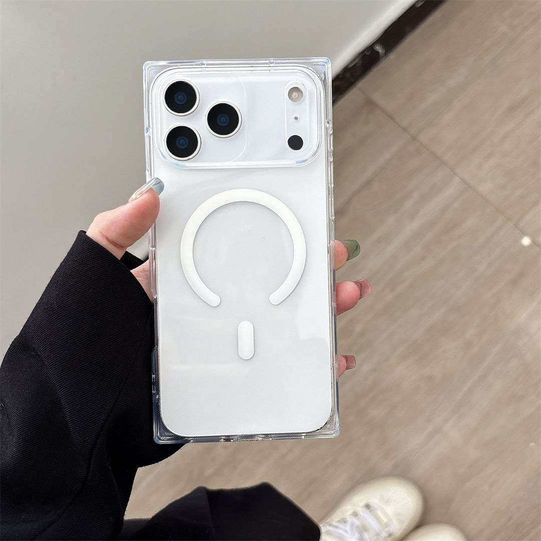 Transparent iPhone-skal med vit ringformad detalj och kameraöppningar