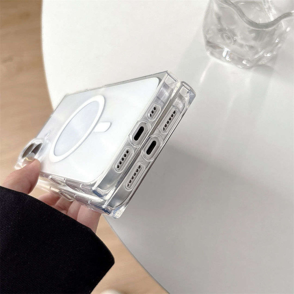Transparent iPhone-skal med vit ringformad detalj och kameraöppningar