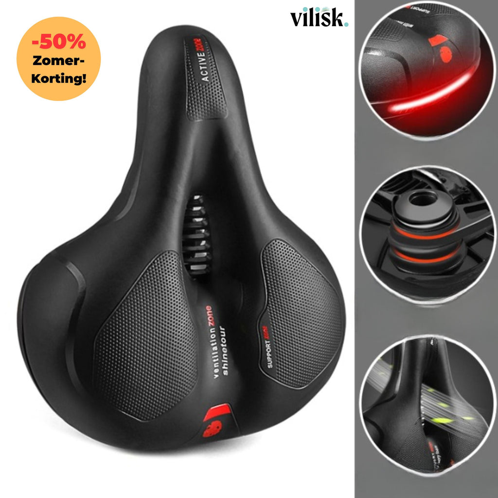 Ergonomisk svart cykelsadel med ventilationszon och strukturerade stödytor