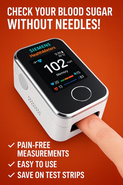 Digital blodsockermätare för finger med svart och vitt hölje och färgdisplay