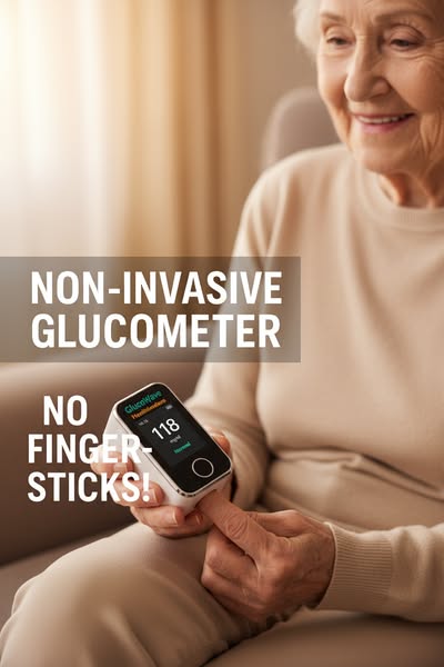 Digital blodsockermätare för finger med svart och vitt hölje och färgdisplay