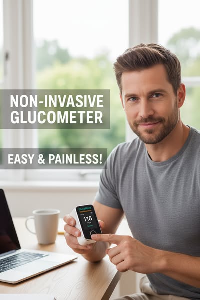 Digital blodsockermätare för finger med svart och vitt hölje och färgdisplay