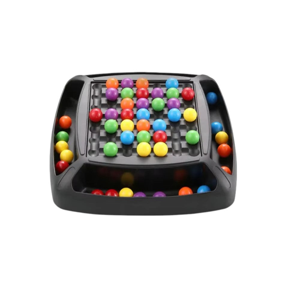 Svart strategiskt brädspel med färgglada kulor