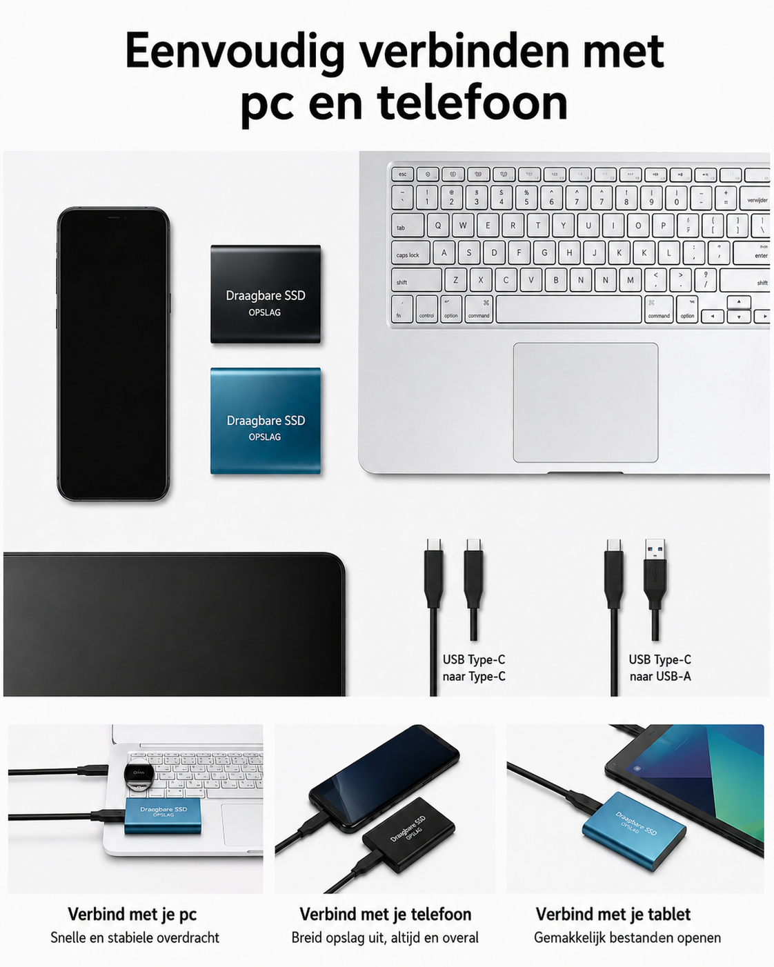 Extern SSD med USB-kabel för portabel fillagring