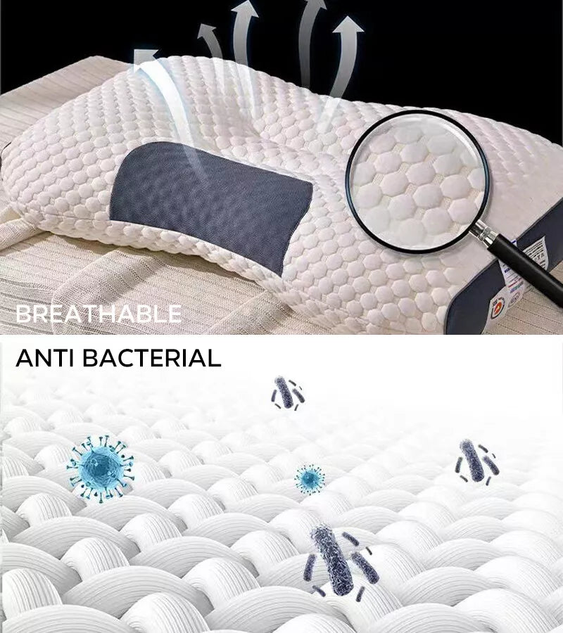 Vit ergonomisk kudde med konturerad form och mörkgrå sidopaneler