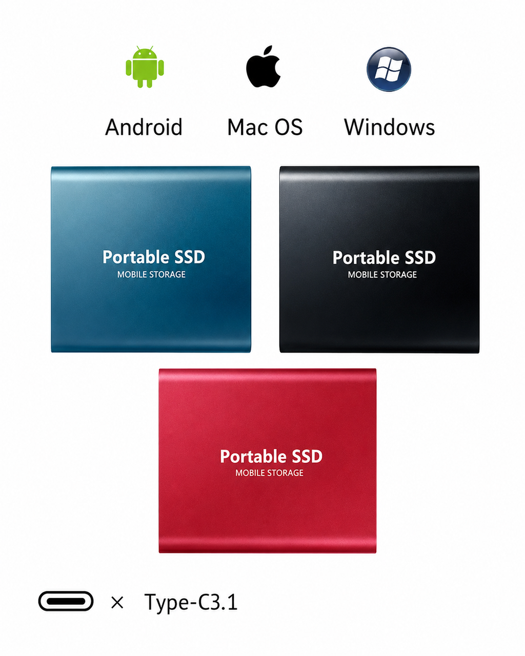 Extern SSD med USB-kabel för portabel fillagring