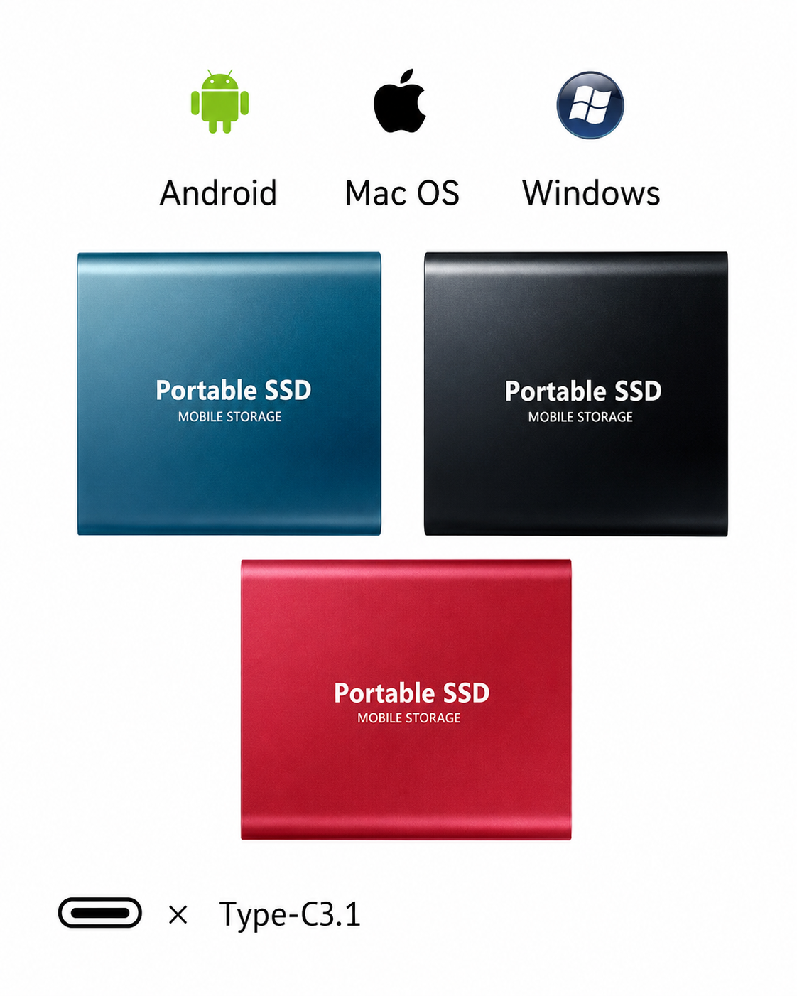 Extern SSD med USB-kabel för portabel fillagring