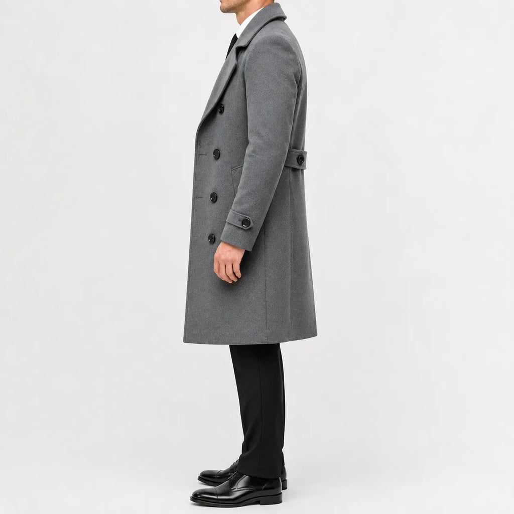 Dubbelknäppt trenchcoat med slagkrage, sidfickor och långa ärmar