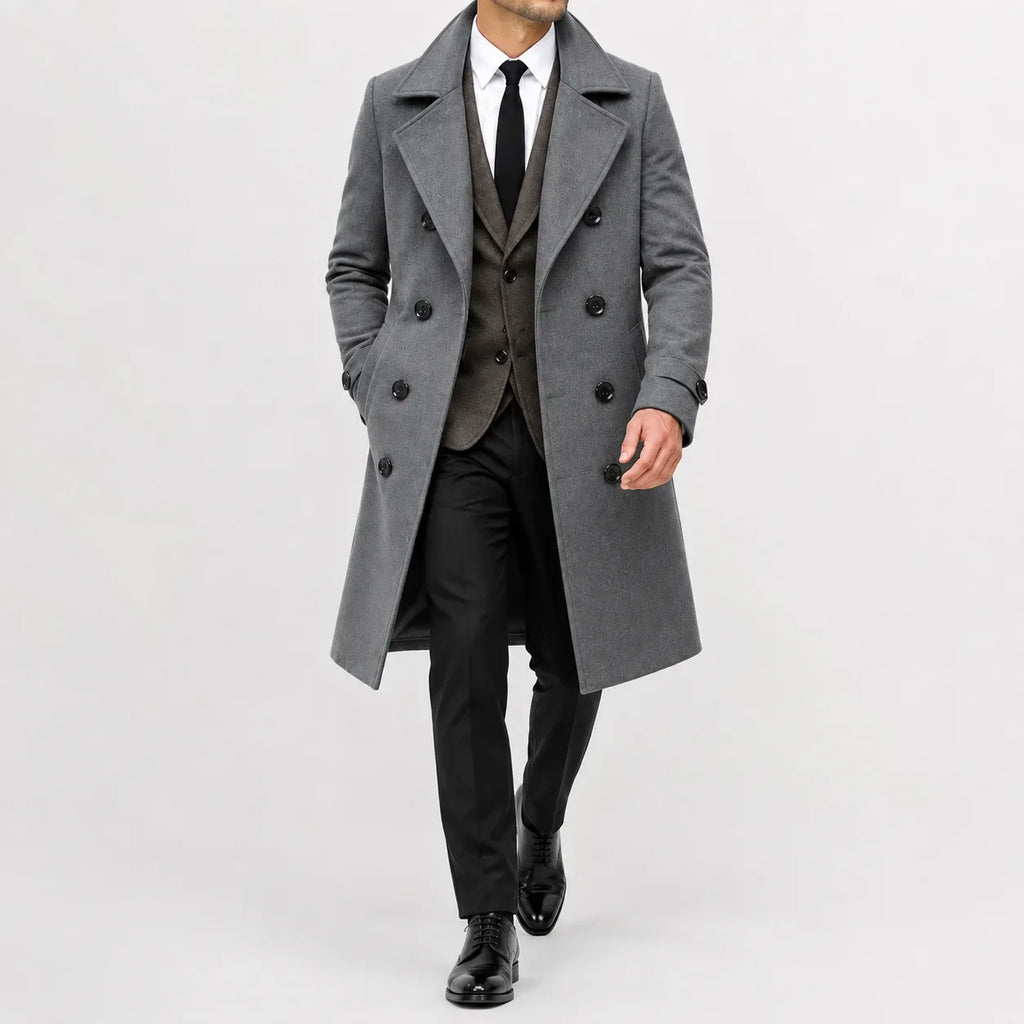 Dubbelknäppt trenchcoat med slagkrage, sidfickor och långa ärmar