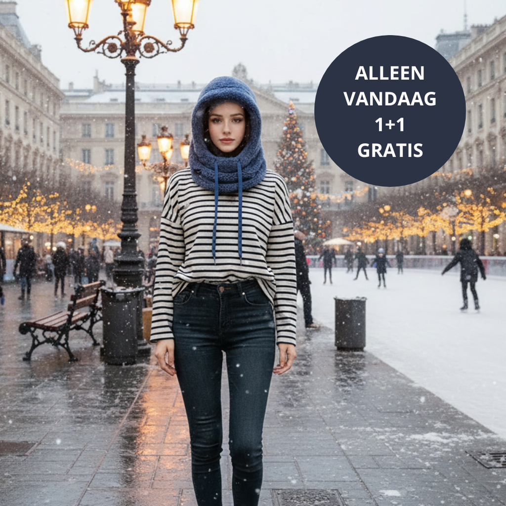 Täckande vinterhuva med mjuk halsdel och dragskor