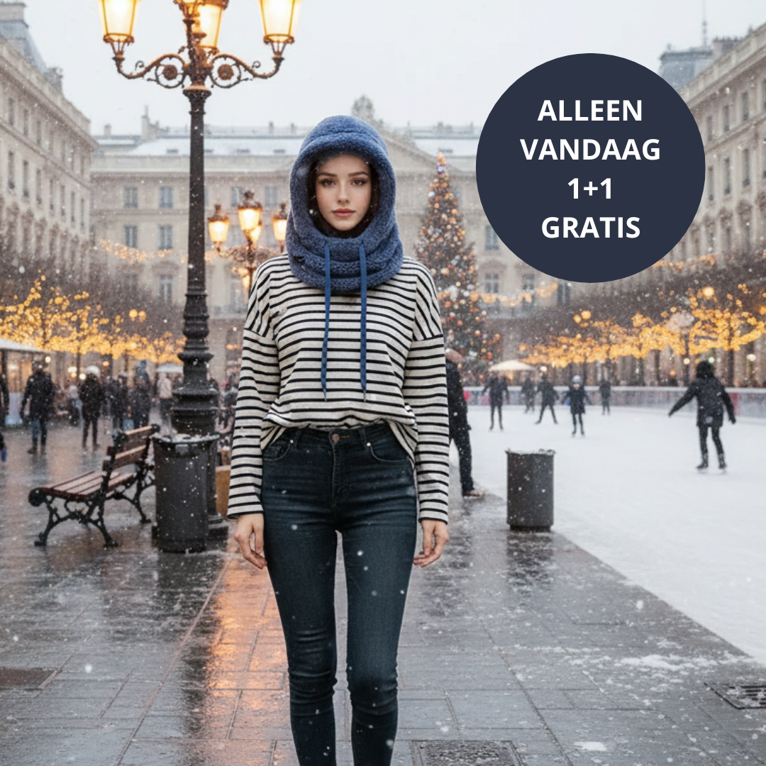 Täckande vinterhuva med mjuk halsdel och dragskor