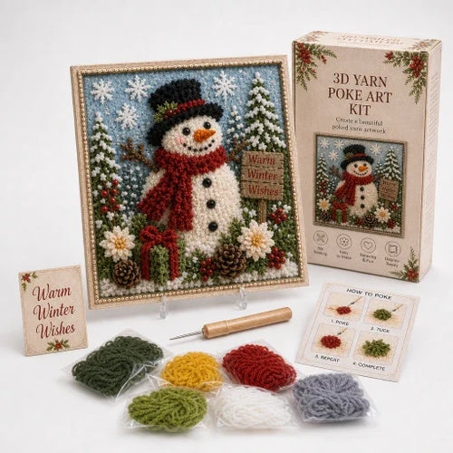 3D-garnkonstkit med julmotiv, färgat garn, nålverktyg och instruktioner
