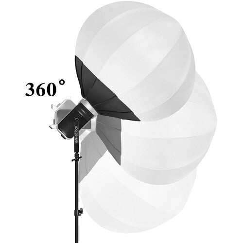 Svart LED-videolampa med vit lanternsoftbox på stativ