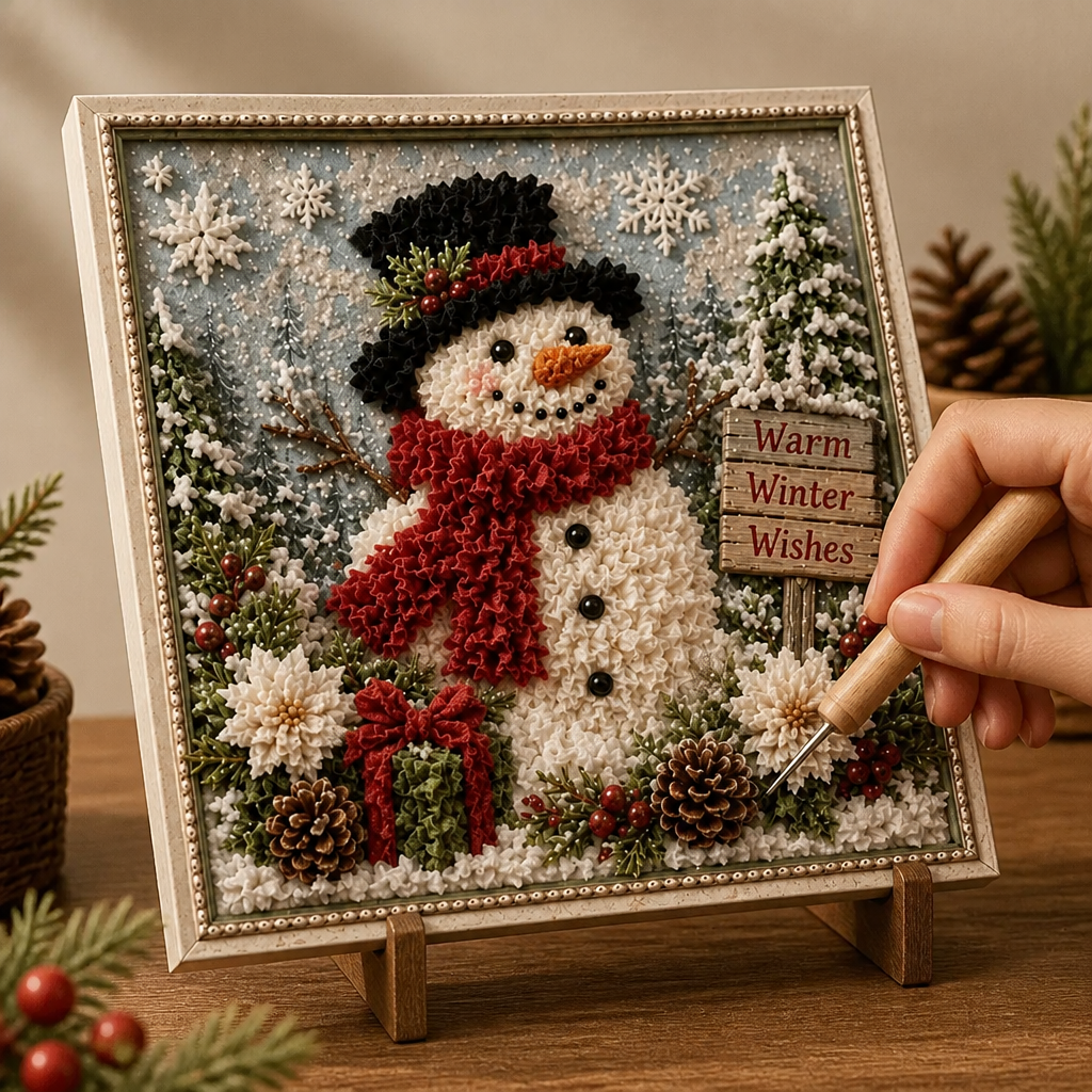 3D-garnkonstkit med julmotiv, färgat garn, nålverktyg och instruktioner