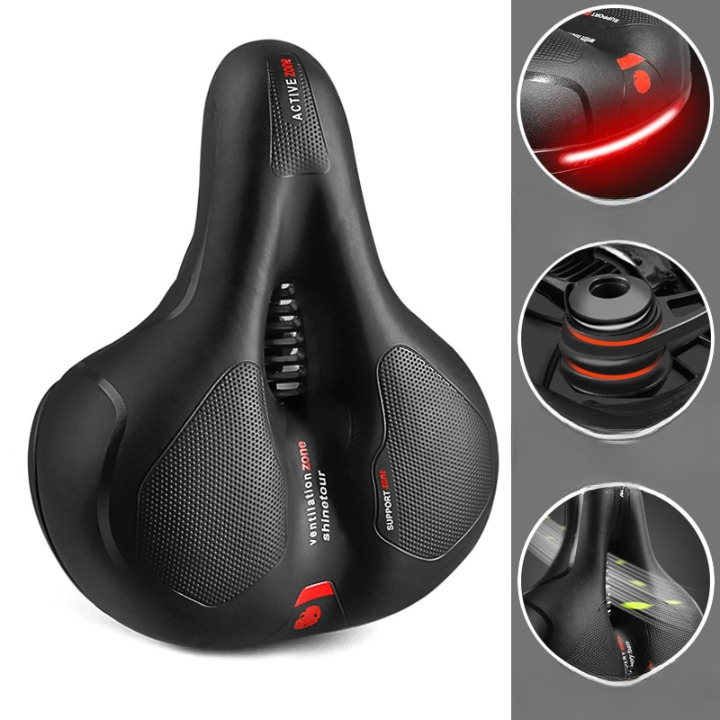 Ergonomisk svart cykelsadel med ventilationszon och strukturerade stödytor