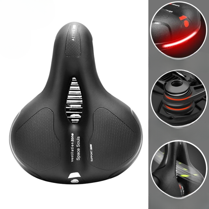 Ergonomisk svart cykelsadel med ventilationszon och strukturerade stödytor