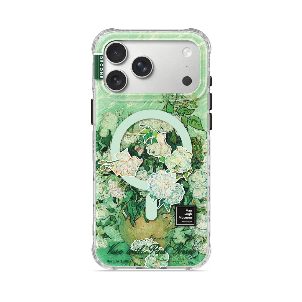 Klart iPhone-skal med grönt blommönster och rosor