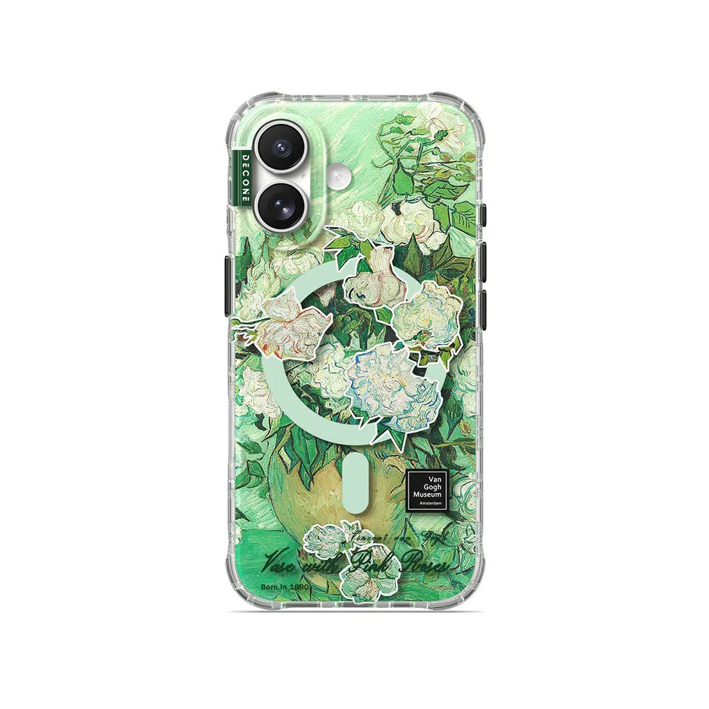 Klart iPhone-skal med grönt blommönster och rosor