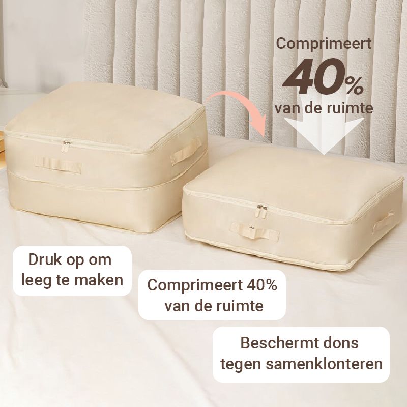 Kompressionsförvaringspåse med dragkedja och handtag för kläder och sängkläder