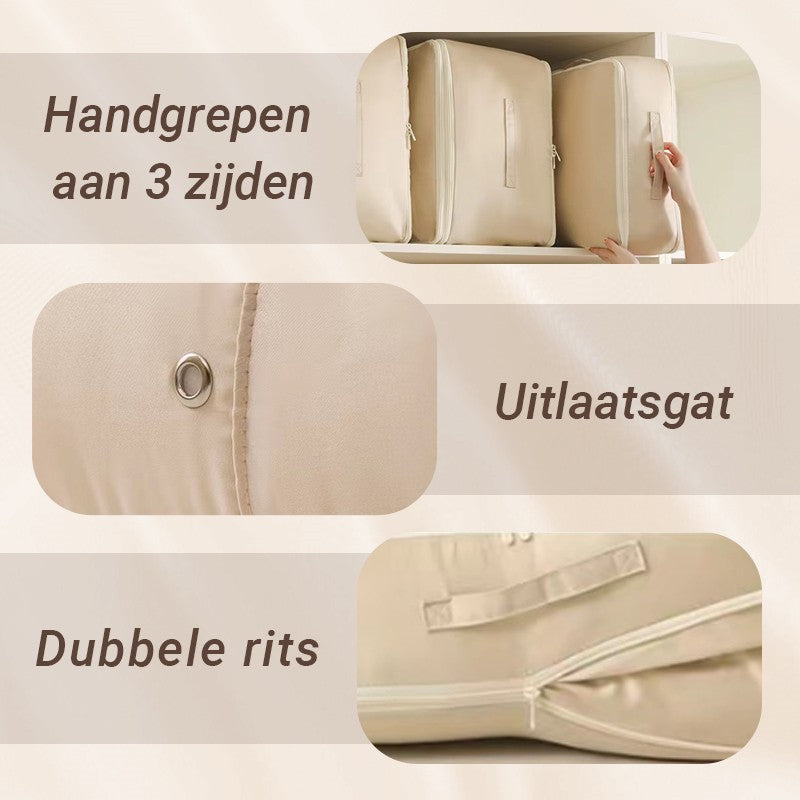 Kompressionsförvaringspåse med dragkedja och handtag för kläder och sängkläder
