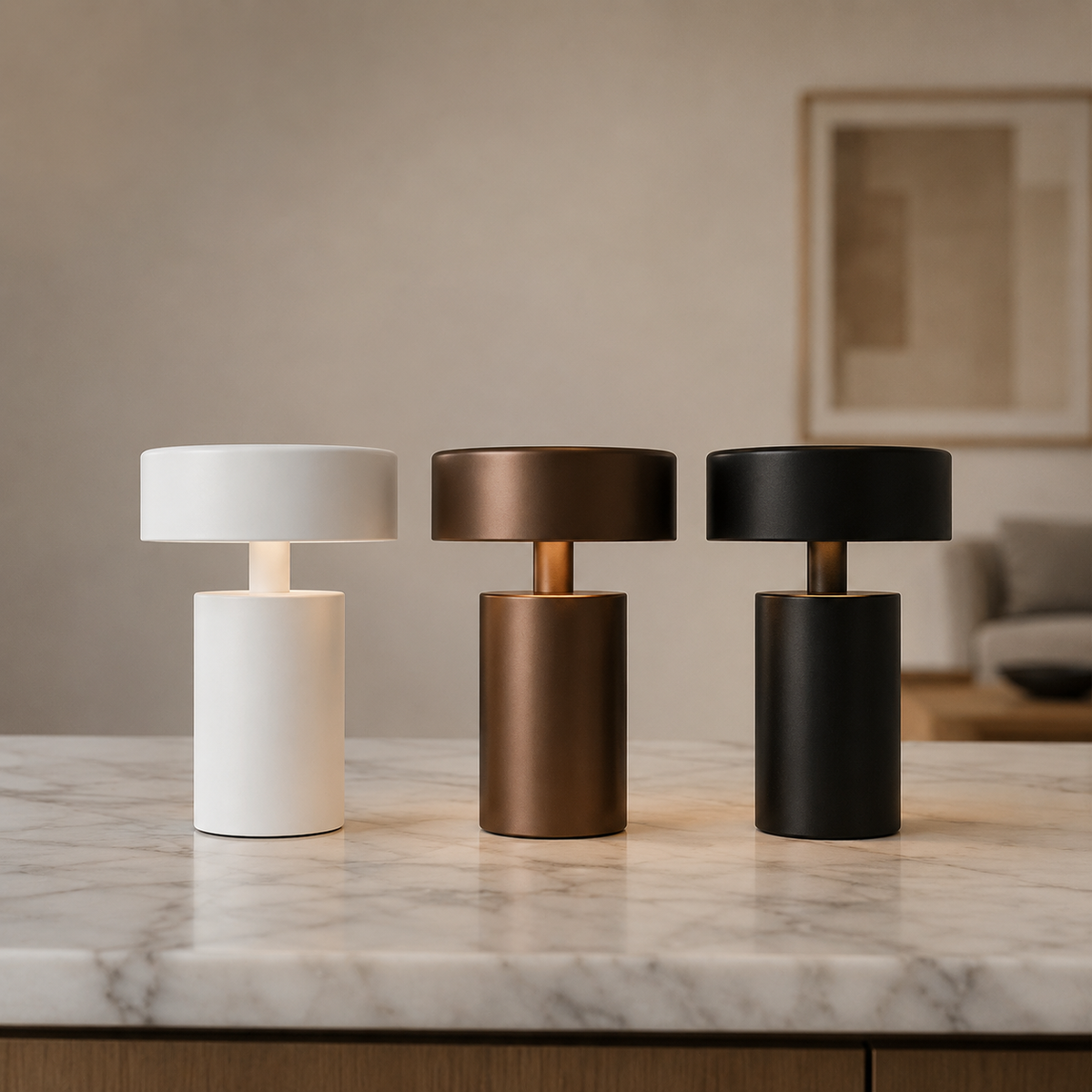 Portabel cylindrisk bordslampa med uppladdningsbar LED