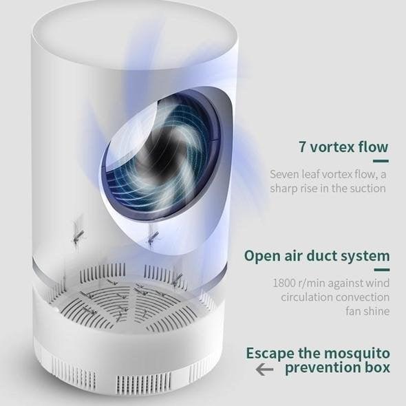 Vit elektrisk insektsfälla med blå ljusöppning för myggor och flugor