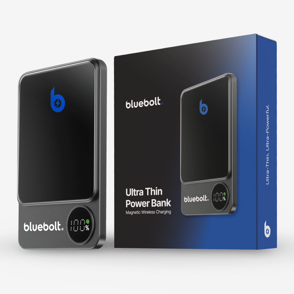 Rymdgrå ultratunn powerbank med magnetisk trådlös laddning och digital batterivisning