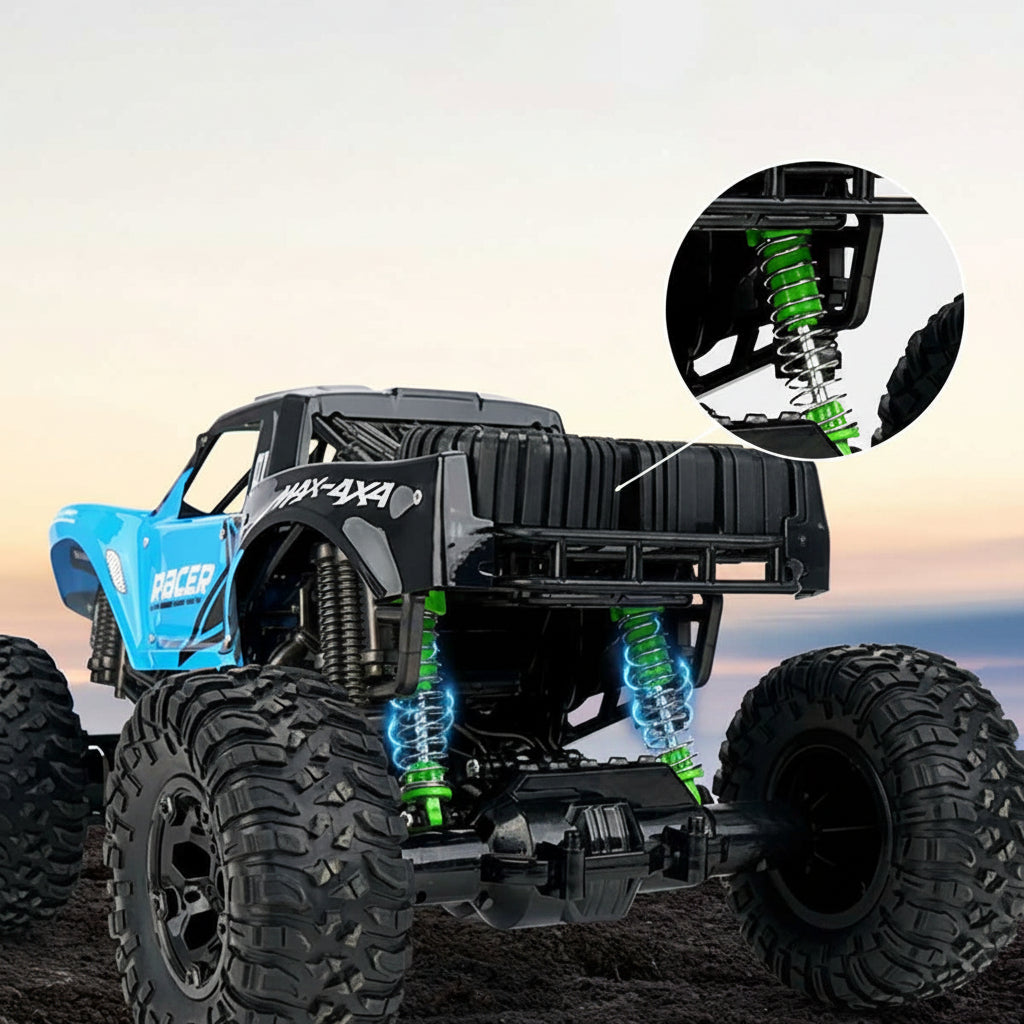 Fjärrstyrd monstertruck med stora terrängdäck i vatten