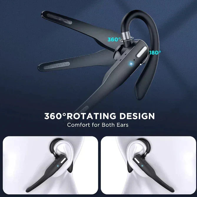 Svart trådlöst Bluetooth-headset med öronkrok och etui