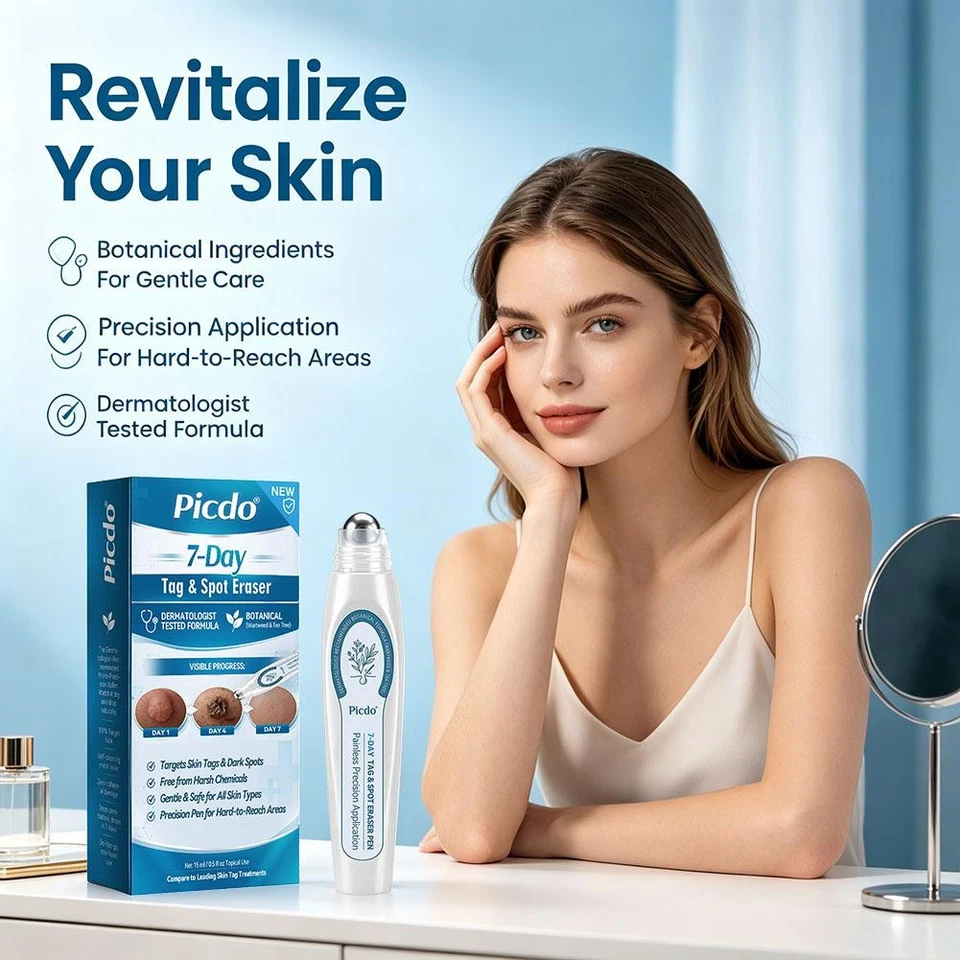 Vit hudvårdspenna med metallkula och produktask
