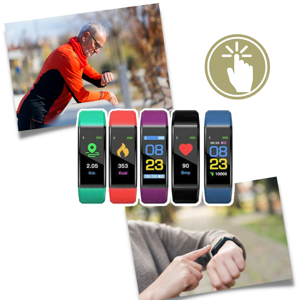 Smartklocka med digital display, aktivitetsvisning och armband