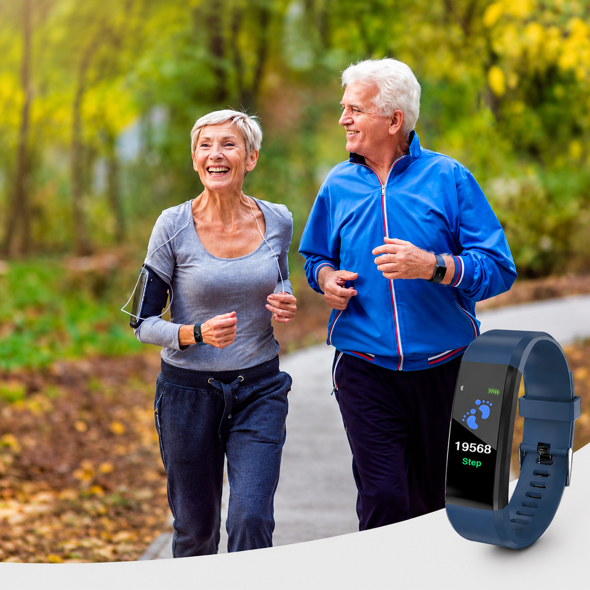 Smartklocka med digital display, aktivitetsvisning och armband