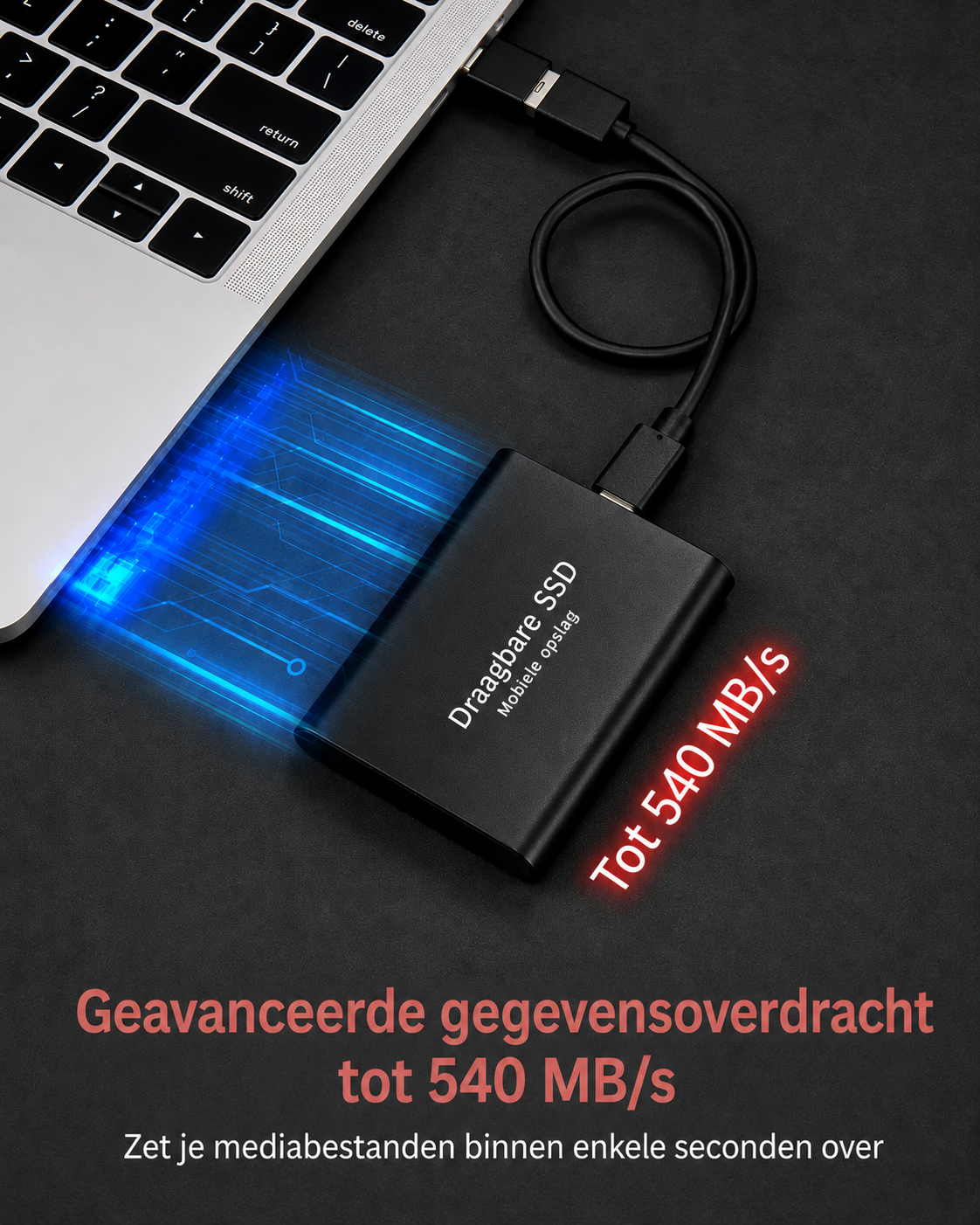 Extern SSD med USB-kabel för portabel fillagring