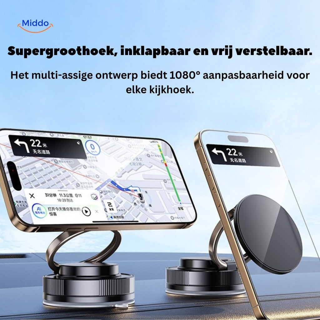 Kompakt magnetisk telefonhållare med roterbart fäste och rund sugfot
