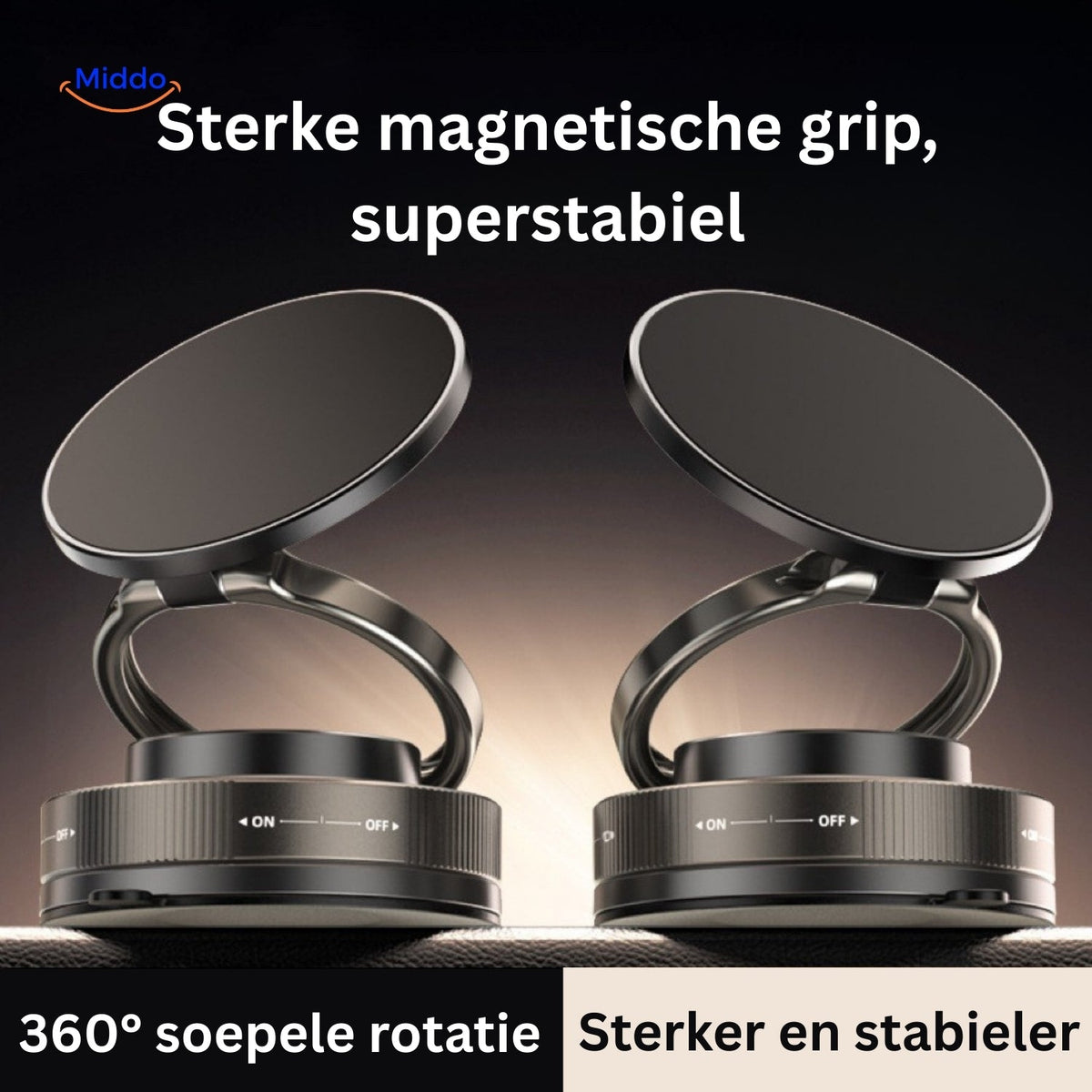 Kompakt magnetisk telefonhållare med roterbart fäste och rund sugfot