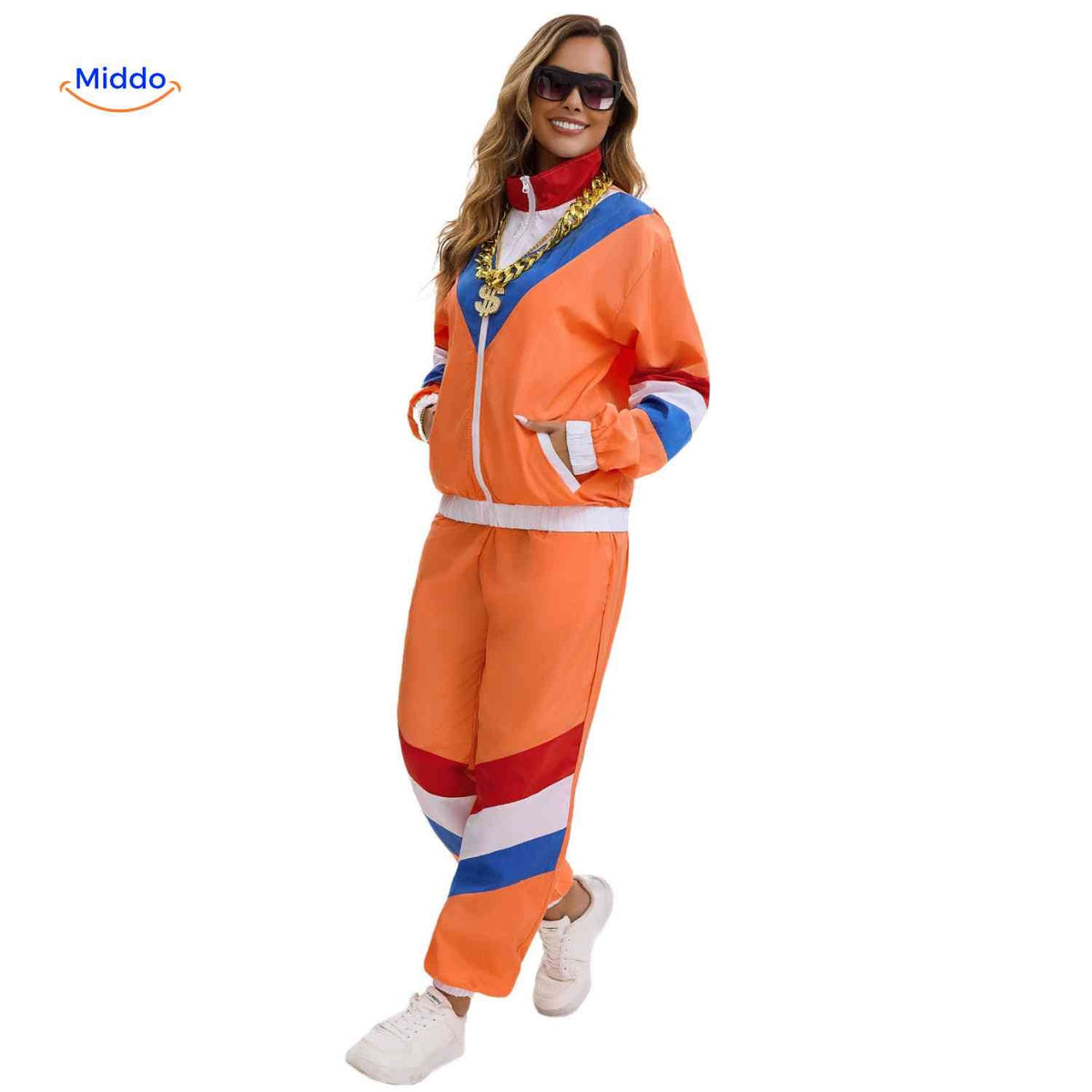 Orange unisex träningsset med jacka och byxor i färgblock