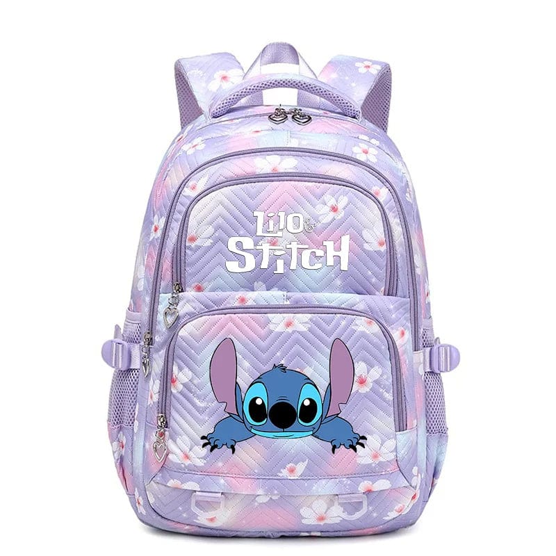 Ryggsäck med flera fack, blommigt mönster och Stitch-motiv