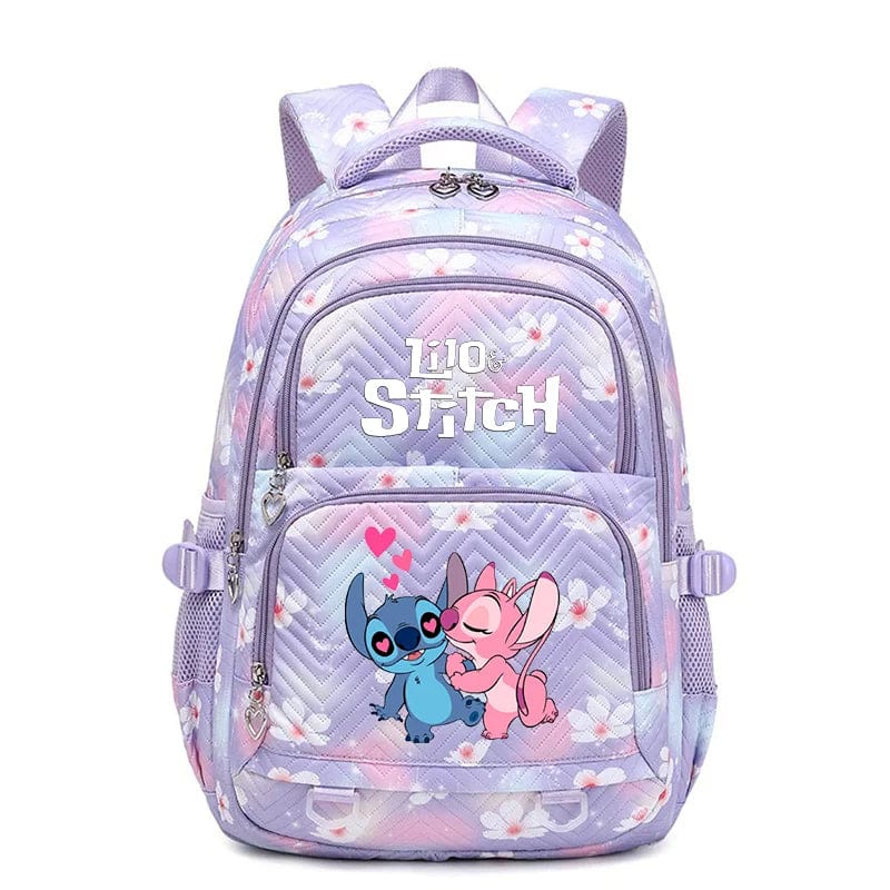 Ryggsäck med flera fack, blommigt mönster och Stitch-motiv