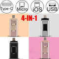 USB-minne med fyra kontakter för Type-C, mikro-USB, iOS och USB