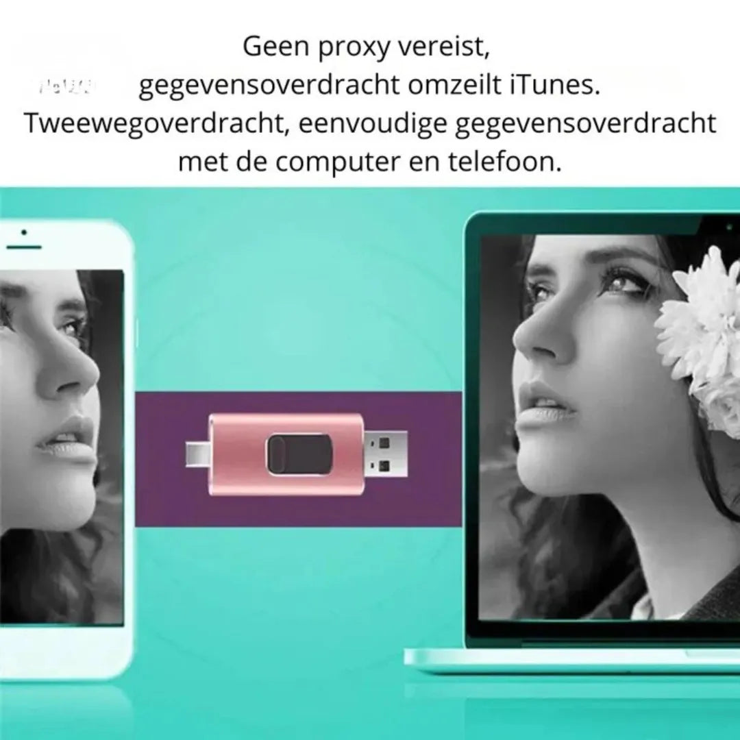 USB-minne med fyra kontakter för Type-C, mikro-USB, iOS och USB