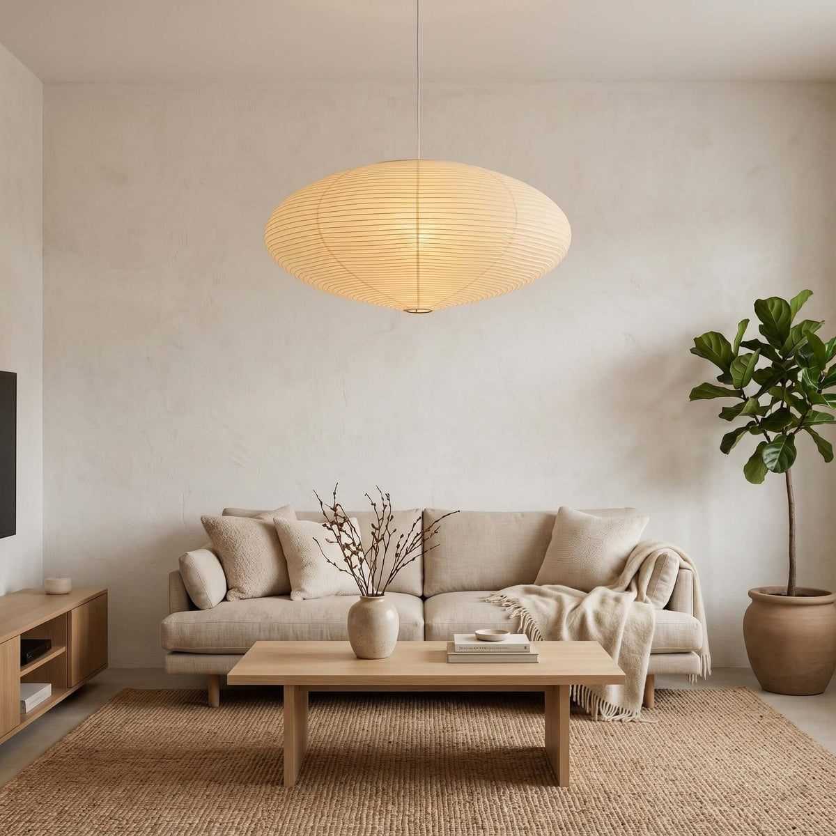 Oval takpendel med pappersskärm och lång kabel