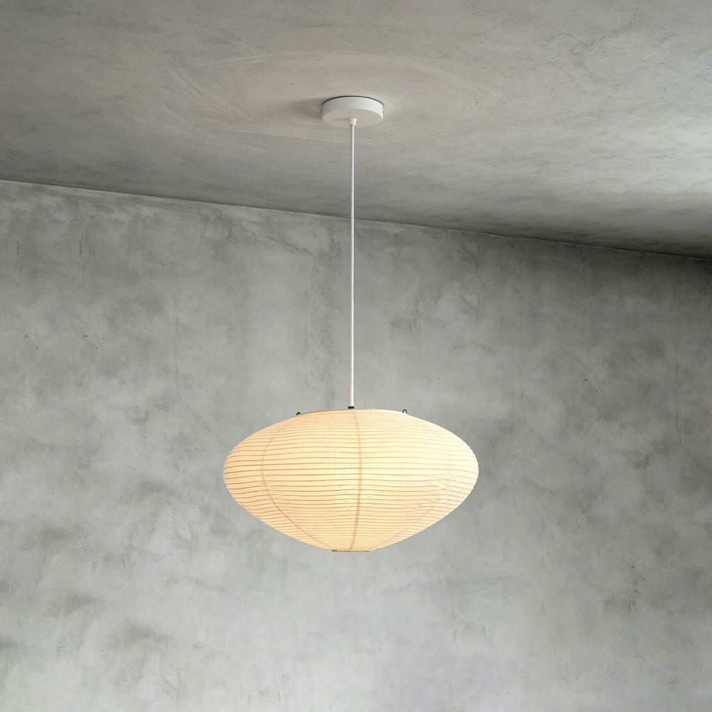 Oval takpendel med pappersskärm och lång kabel
